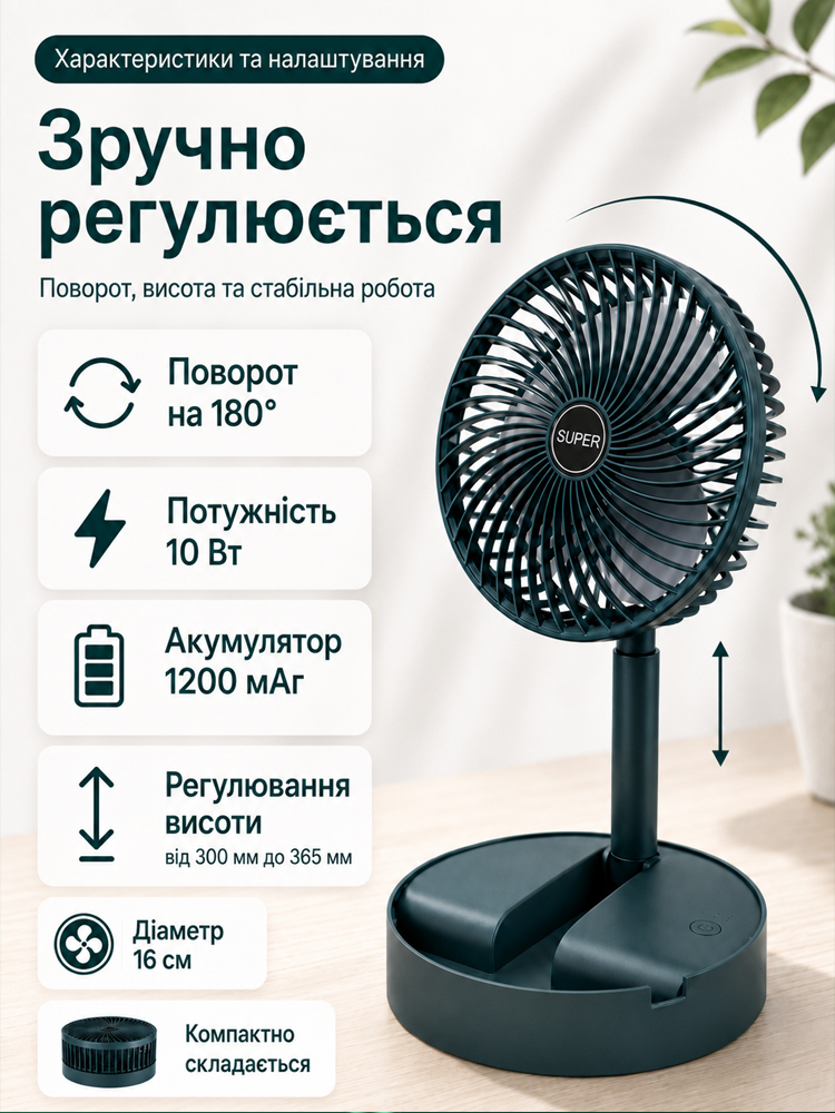 Вентилятор з USB зарядкою